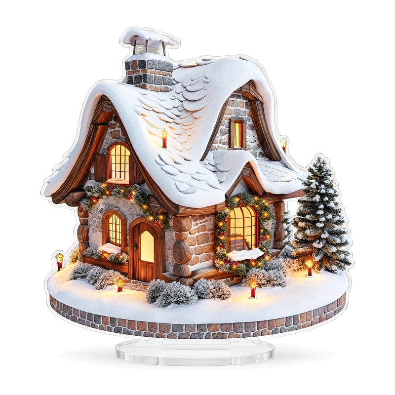 Flat Acrylic Christmas Snowhouse Tabletop Decoration – 8-Inch Winter Village Scene