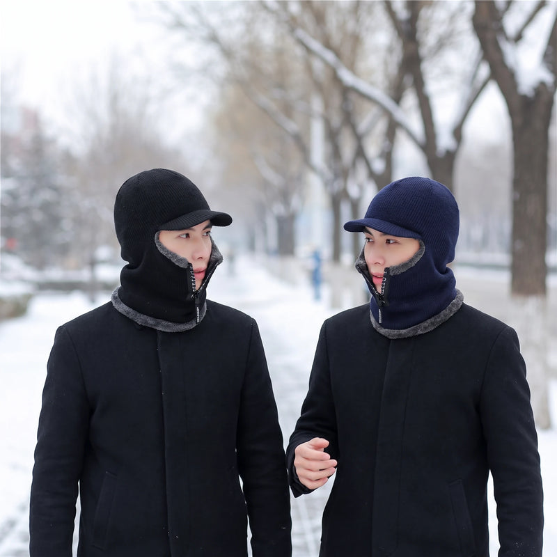 Knitted Winter Bomber Balaclava Hat — Visor & Ear Cover, One Size