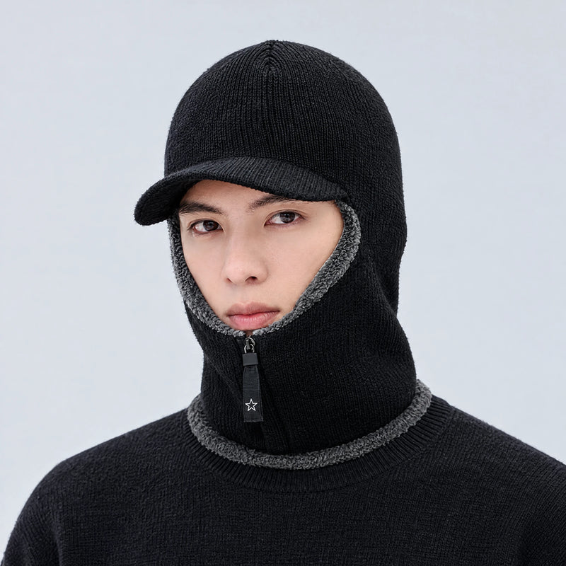Knitted Winter Bomber Balaclava Hat — Visor & Ear Cover, One Size