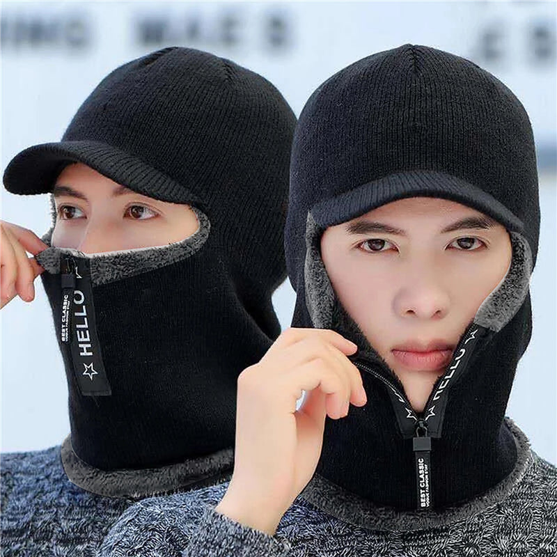 Knitted Winter Bomber Balaclava Hat — Visor & Ear Cover, One Size