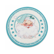Color 2 mint Santa portrait and stars printed round rug, 80 cm diameter, on a white background