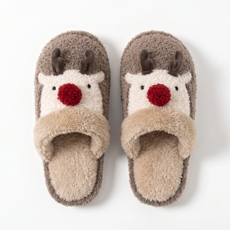 Reindeer Plush Christmas Slippers