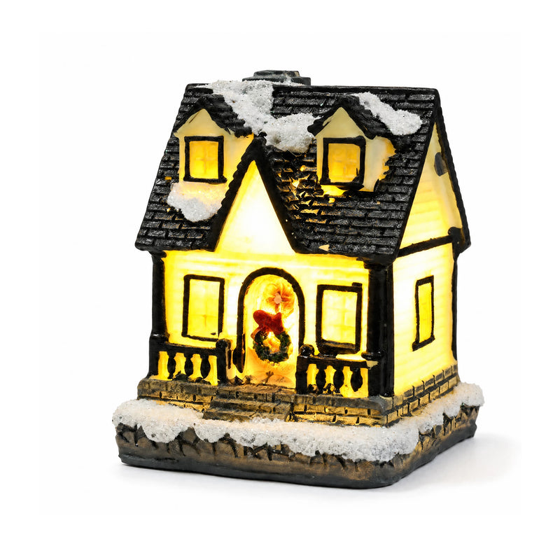 Style C snow-covered resin Christmas village house on a white background