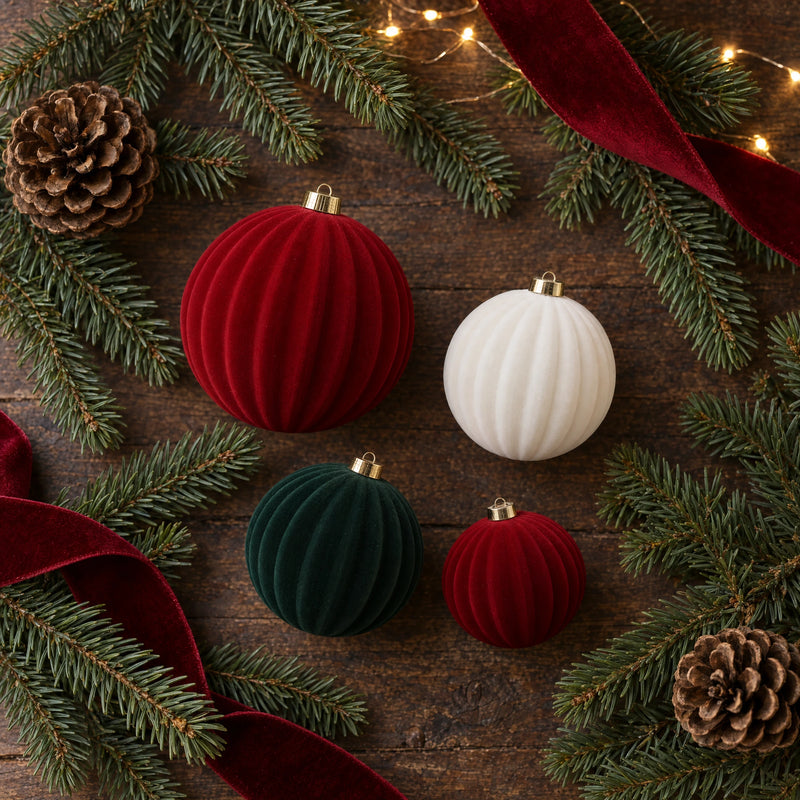 Flocked Christmas Balls – Large Ribbed Matte Baubles, 6 to 12 in