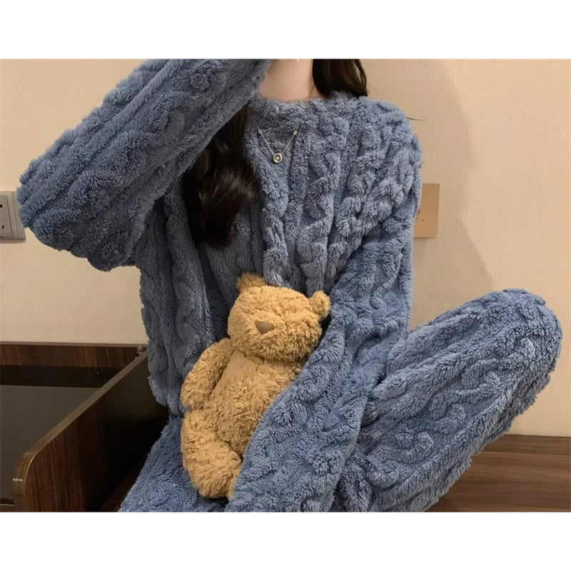 Plush Cable-Texture Pajama Set