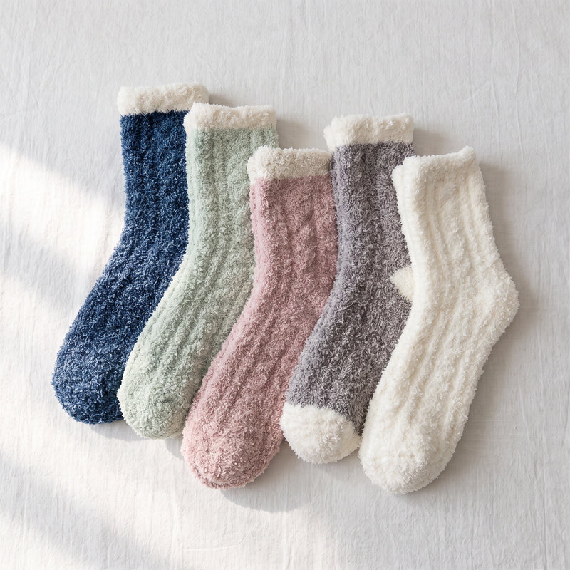 5 Pairs of Thickened Coral Fleece Socks for Women