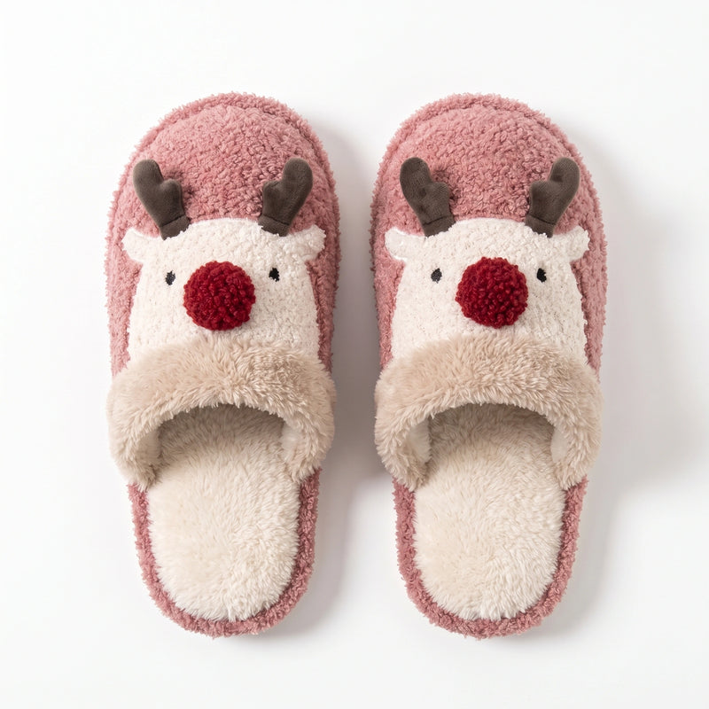 Reindeer Plush Christmas Slippers