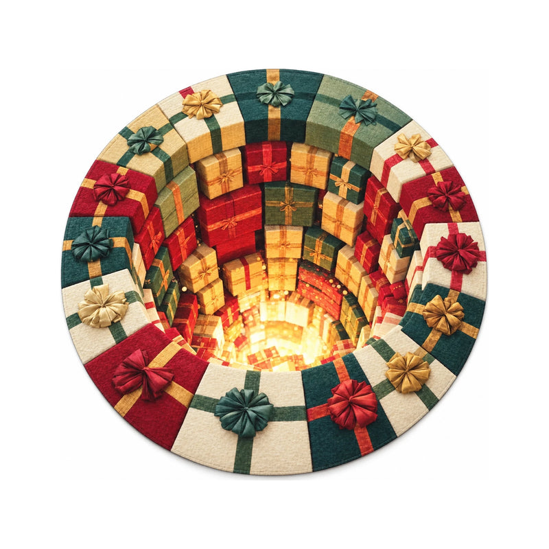Color 6 wrapped gifts print round rug, 80 cm diameter, on a white background