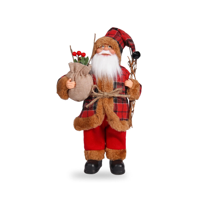 Plaid Santa Claus figurine on a white background