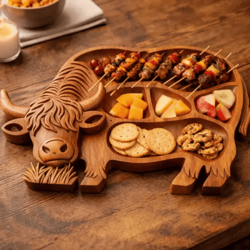 Highland Feast™ - Rustic Cow Charcuterie Board