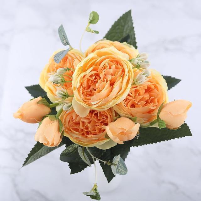 9-Piece Faux Silk Peonies Artificial Flowers