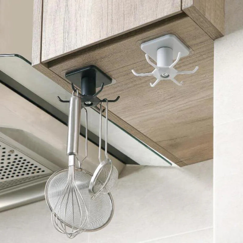Under-Counter Rotating Kitchen Utensil Storage 6-Hook Organizer