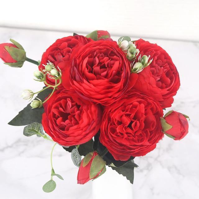 9-Piece Faux Silk Peonies Artificial Flowers