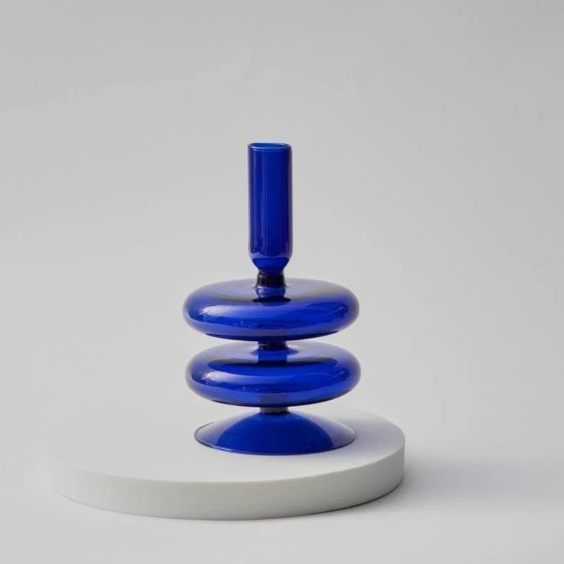 Azure Taper Glass Candle Holders
