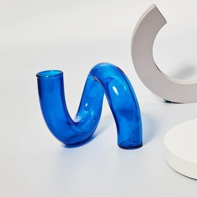 Azure Taper Glass Candle Holders