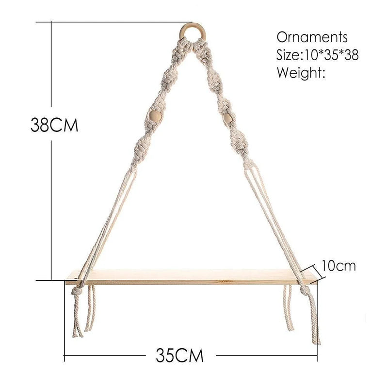 Handcrafted Macrame Rope Swing Timber Shelf