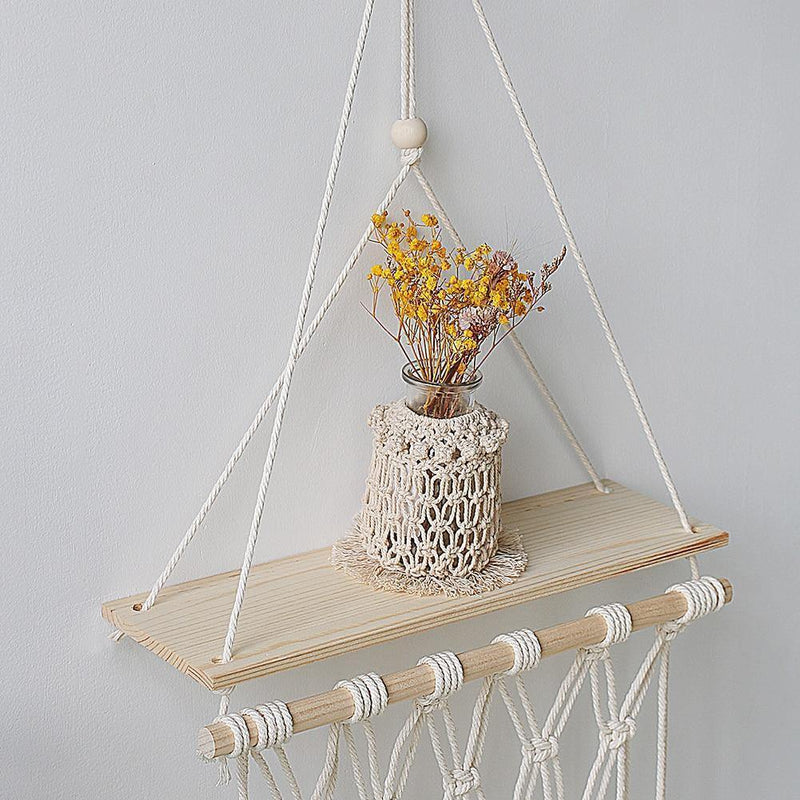 Handcrafted Macrame Rope Swing Timber Shelf