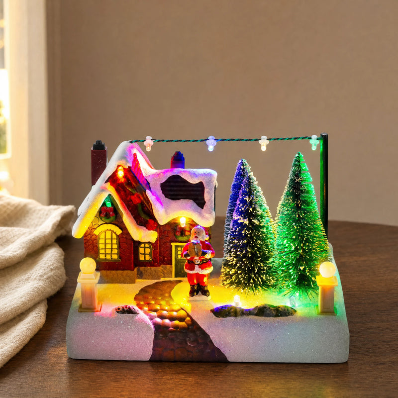 Lighted Christmas Village with Santa & Trees