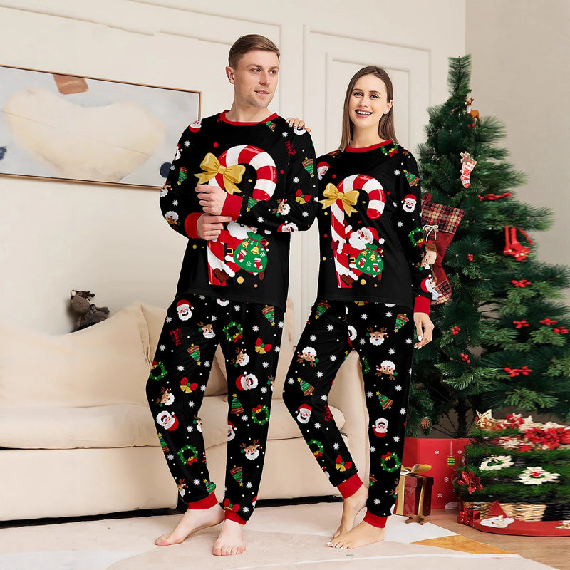 Christmas Family Matching Pyjamas — Santa & Candy Cane Print, 2-Piece Set