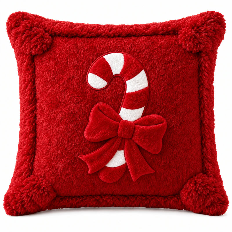 Red Christmas Cushion Cover 18x18 in, Candy Cane, Cover Only