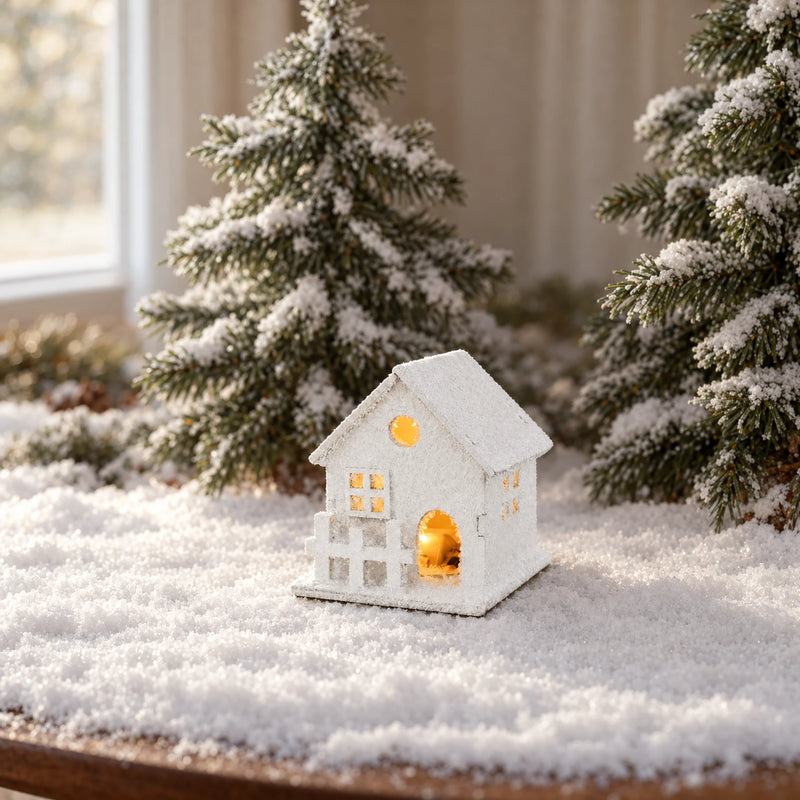 Snow-Flocked LED Christmas House