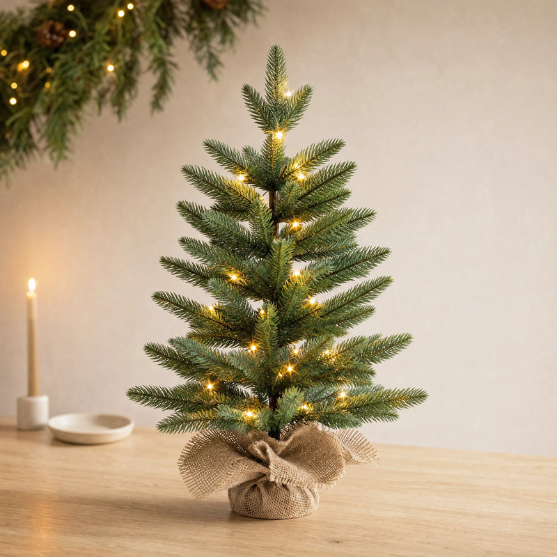 Pure PE Tabletop Christmas Tree — 18 in & 24 in, Unlit or Warm White LED
