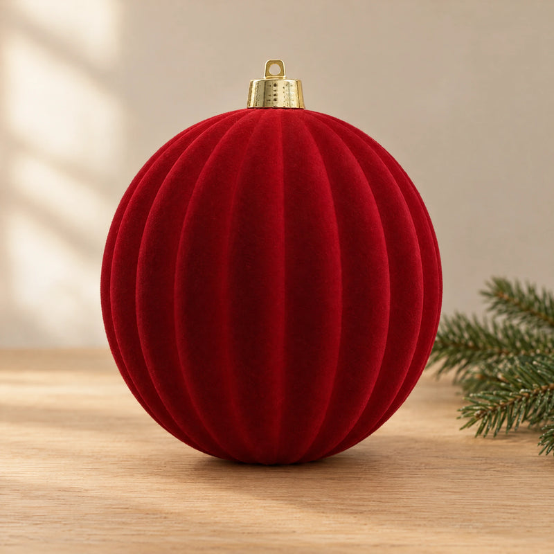 Flocked Christmas Balls – Large Ribbed Matte Baubles, 6 to 12 in