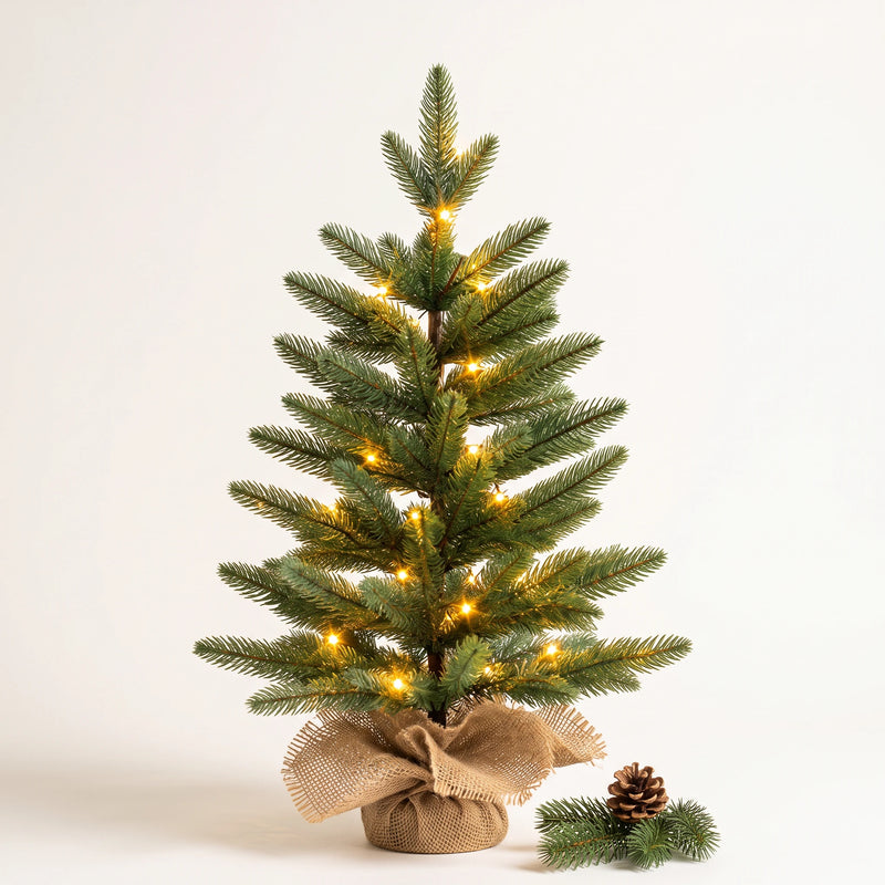 Pure PE Tabletop Christmas Tree — 18 in & 24 in, Unlit or Warm White LED