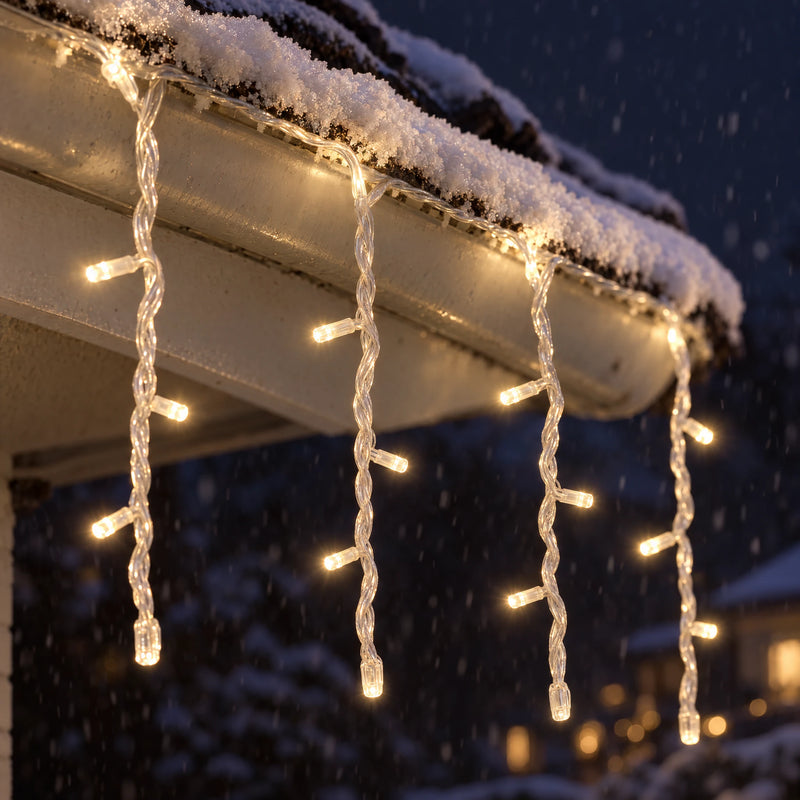 LED Curtain Lights, 8 Modes, Outdoor Icicle String, US/EU Plug