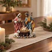 Nativity scene figurine arranged as a festive table centrepiece