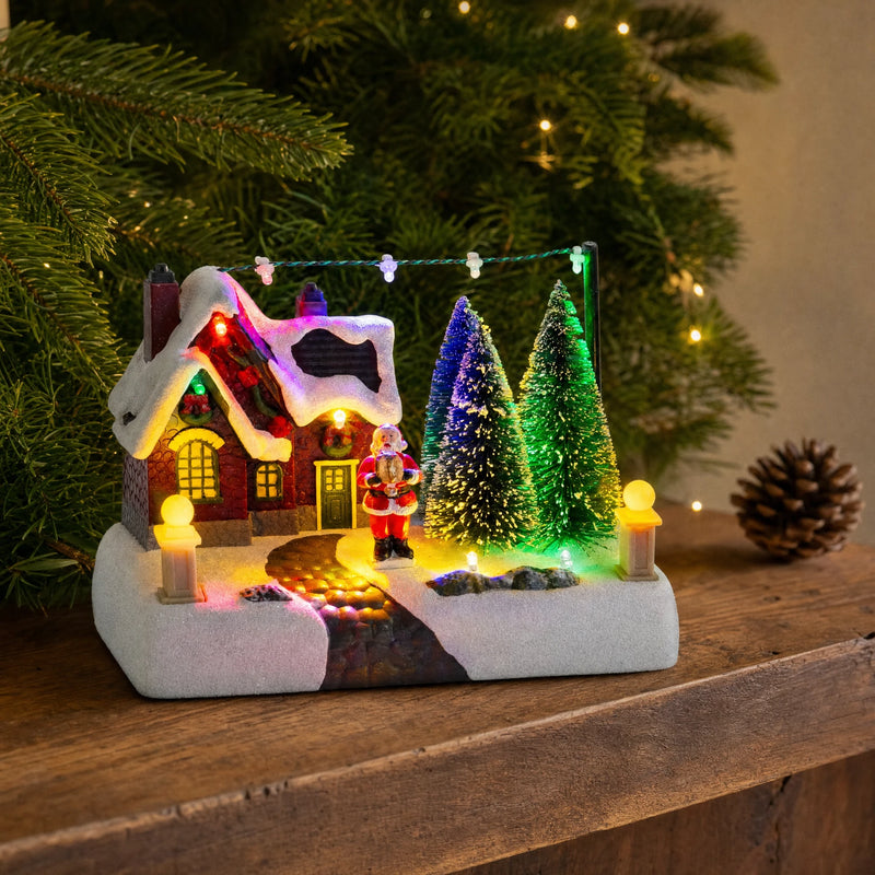 Lighted Christmas Village with Santa & Trees