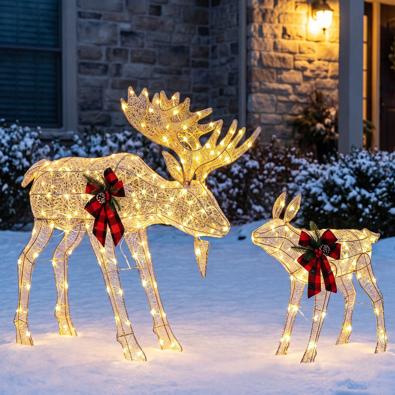 2 Piece Lighted Reindeer Family with 240 LED Lights