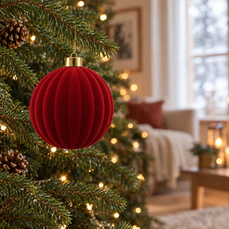 Flocked Christmas Balls – Large Ribbed Matte Baubles, 6 to 12 in