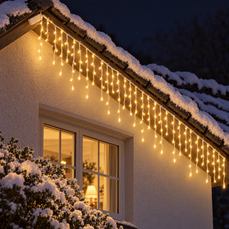 LED Curtain Lights, 8 Modes, Outdoor Icicle String, US/EU Plug