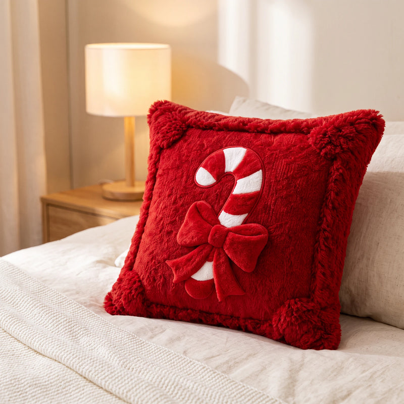 Red Christmas Cushion Cover 18x18 in, Candy Cane, Cover Only