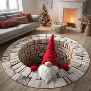 Round rug with a printed Gnome Stone Well design