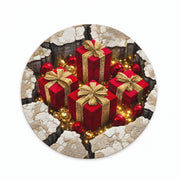 Round rug with a printed Christmas Gift Tunnel design