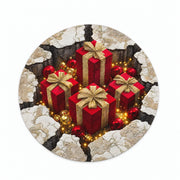 Round rug with a printed Christmas Gift Tunnel design