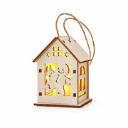 S6 — Gingerbread Man Cutout lighted wooden Christmas house ornament on a white background