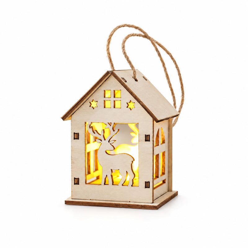 S9 — Reindeer Cutout lighted wooden Christmas house ornament on a white background