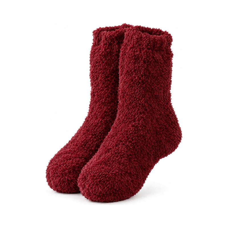 Red fleece mid-calf socks, pair