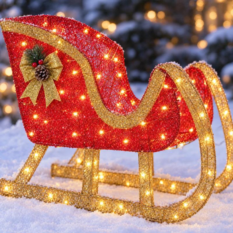 Lighted Christmas Reindeer & Santa Sleigh Set — 2-Piece, Pre-Lit