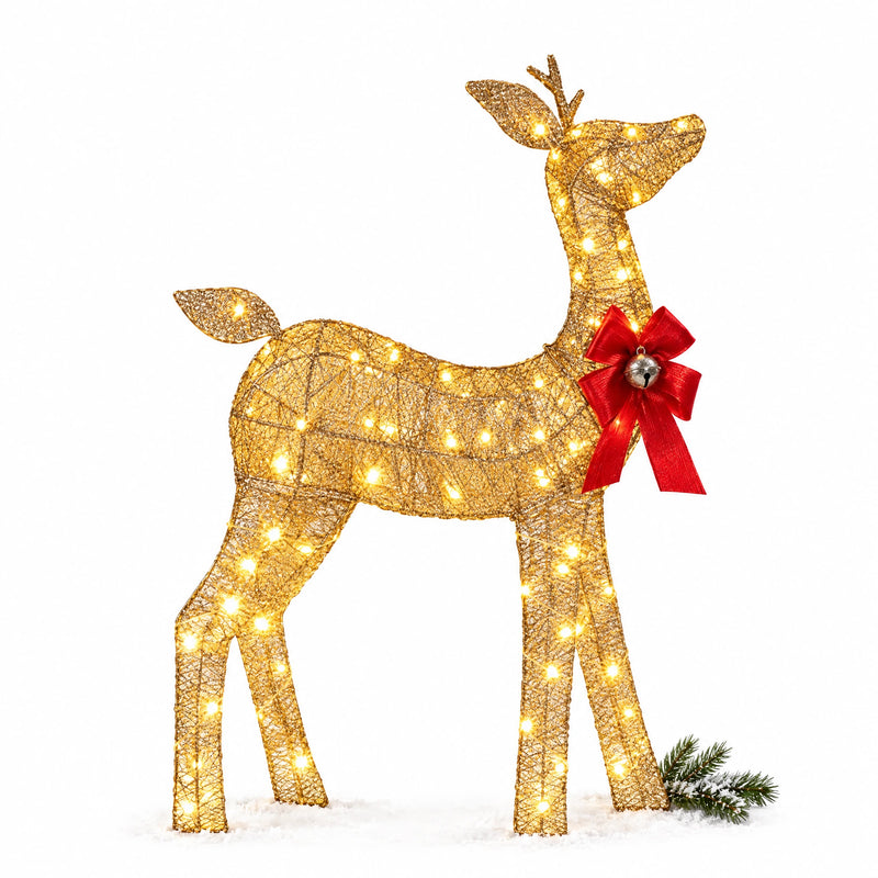 3 ft Lighted Christmas Reindeer — Gold Glitter Mesh, Pre-Lit