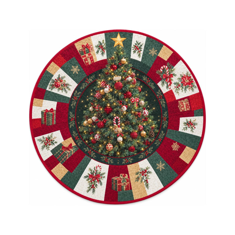 Color 2 Christmas tree print round rug, 80 cm diameter, on a white background