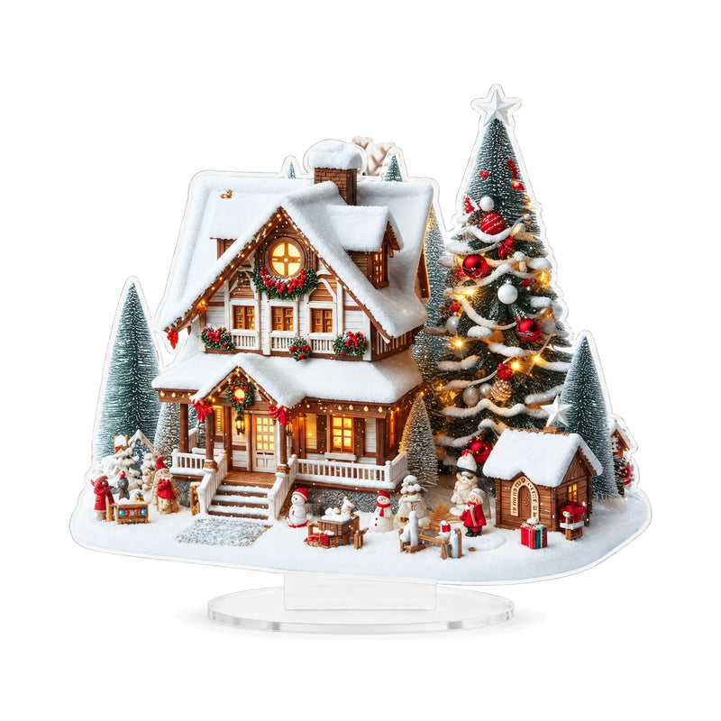 Flat Acrylic Christmas Snowhouse Tabletop Decoration – 8-Inch Winter Village Scene