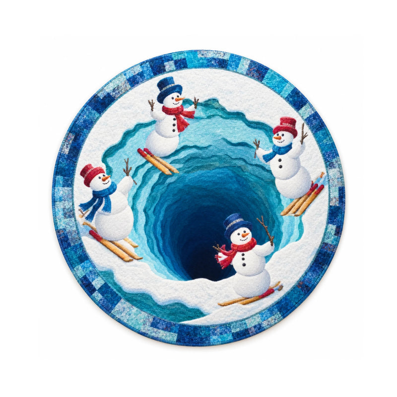 Color 1 skiing snowmen printed round rug, 80 cm diameter, on a white background
