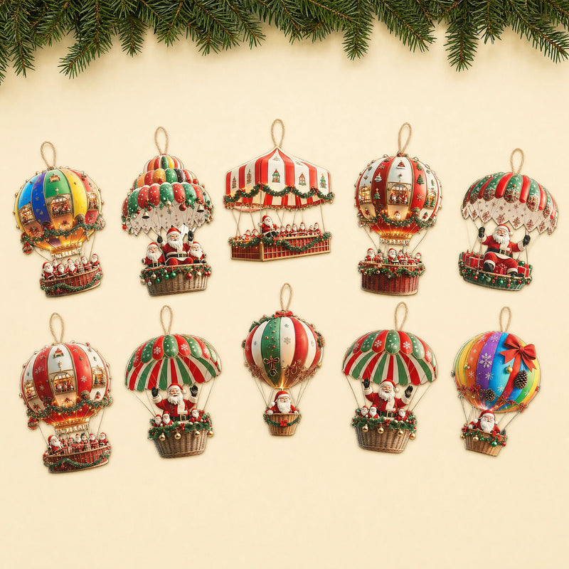 Santa Parachute Wooden Ornament Set