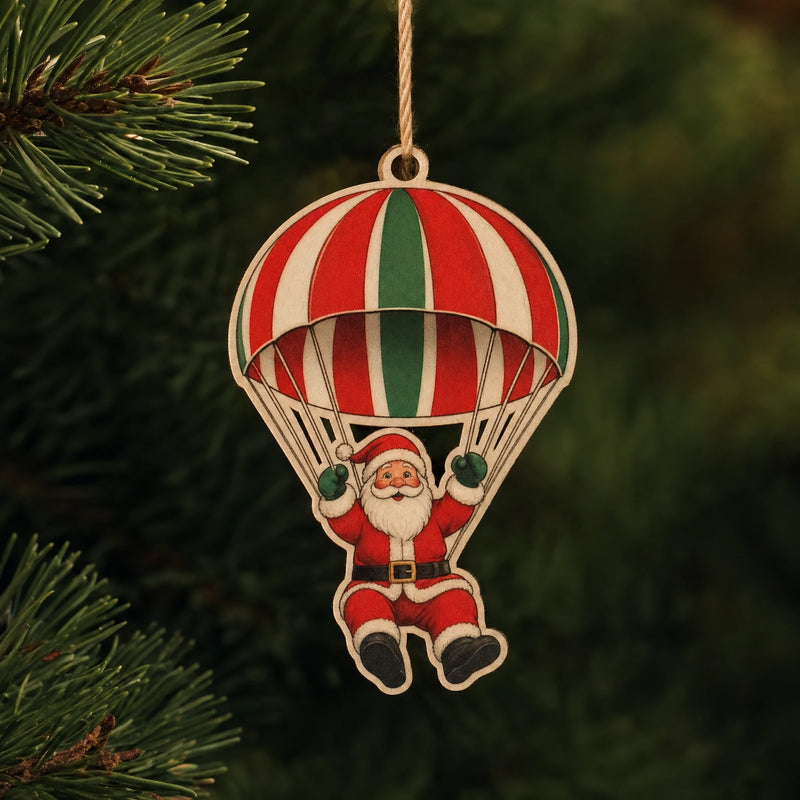 Santa Parachute Wooden Ornament Set