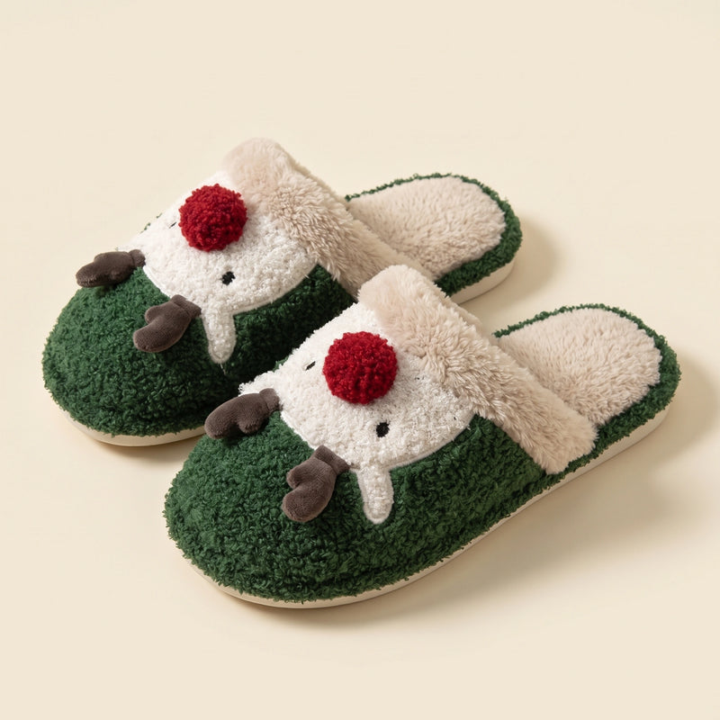 Reindeer Plush Christmas Slippers