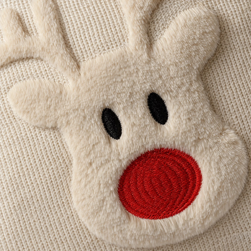 Christmas Reindeer Cushion Cover — Plush Reindeer Face, 18 in